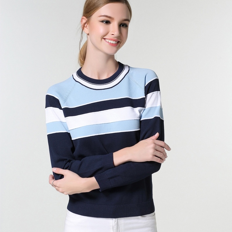 Casual Stripe Round Neck Short Sleeve Knitted Sweater | VoguesUs