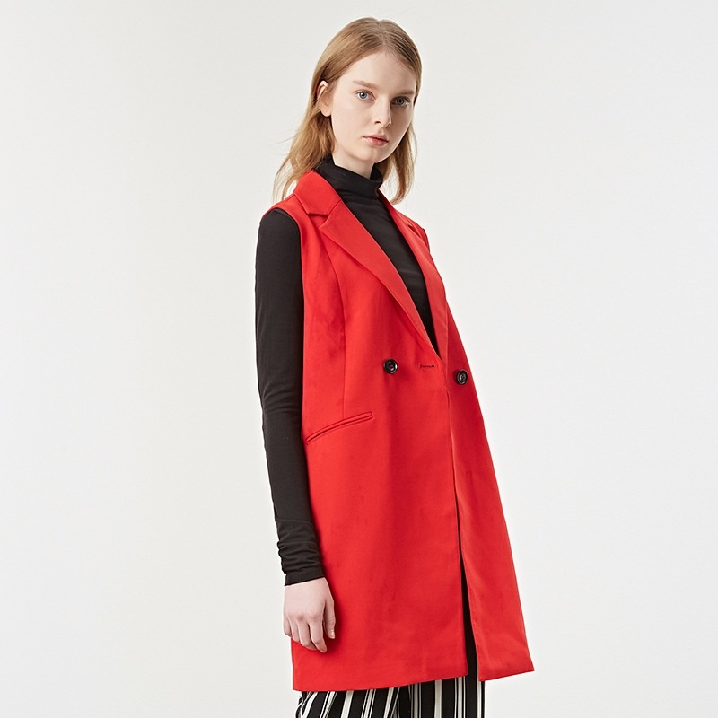 Simple Style Long Waistcoat Sleeveless Jacket With Notch Lapels |