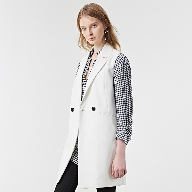 Simple Style Long Waistcoat Sleeveless Jacket With Notch Lapels |