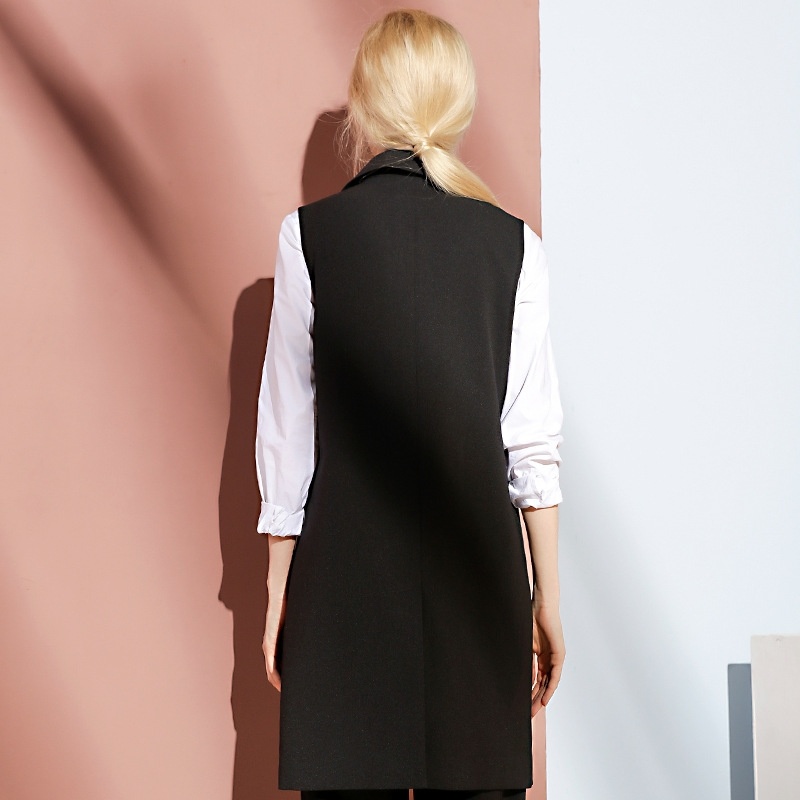 Simple Style Long Waistcoat Sleeveless Jacket With Notch Lapels |