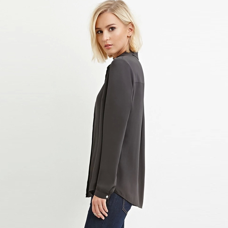 Office Style Dim Gray Slim Long Sleeve Shirt | VoguesUs