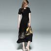 Black Bronzing Gestrickt Split Short Sleeve Double-Layer-Kleid Mit Rüschen Saum