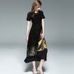 Black Bronzing Knitted Split Short Sleeve Double Layer Dress With Ruffle Hem