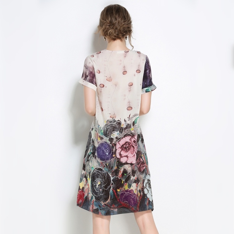 Floral Print Kurzarm Rundhals A-Linie Kleid | VoguesUs
