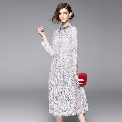 Exquisite Lace And Beads Cutwork Dress With Collar Detail | VoguesUs