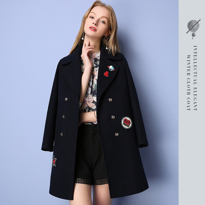 Fun Fashion Classic Trench Coat Wool Coat With Embroidery Detail |