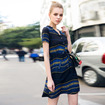 Fashion Stripe V Neck Silk Dress