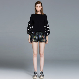Fashion Sweet Beaded Lantern Sleeves Sweater | VoguesUs