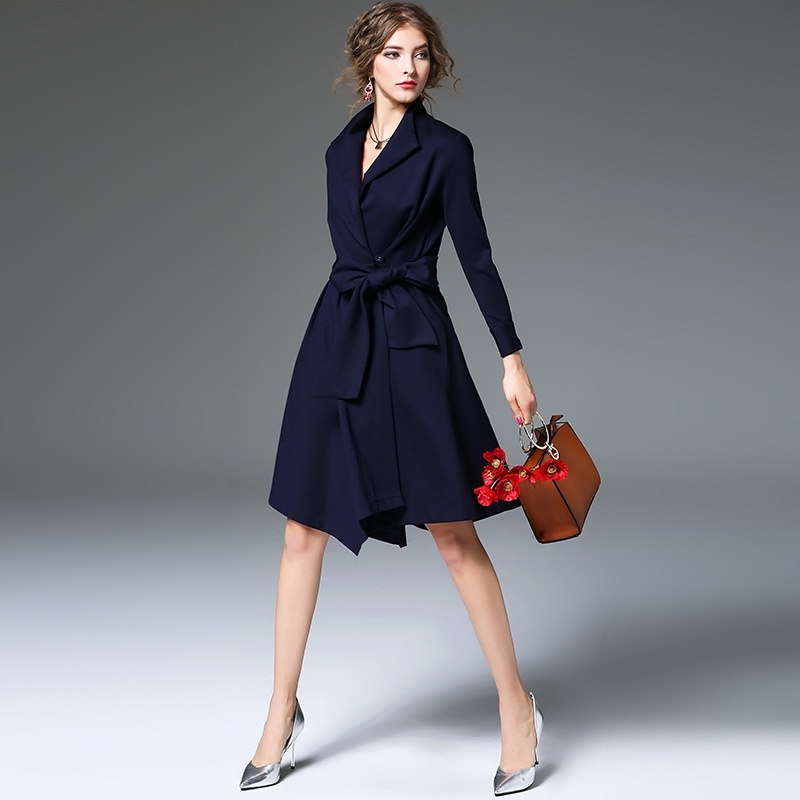 Long Sleeve Corset Waist Windbreaker Dress With Tie Detail | VoguesUs