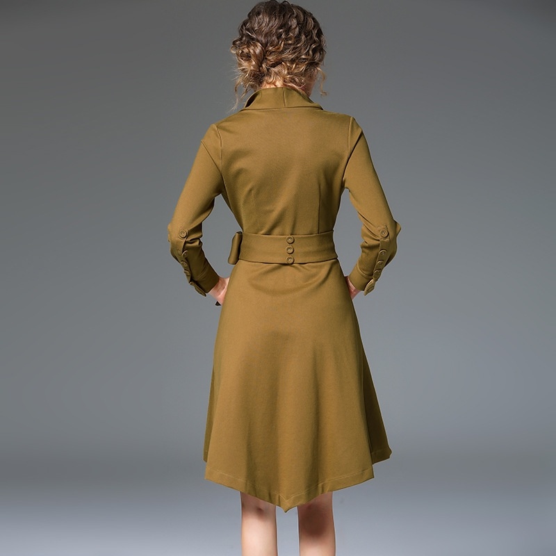 Lange Ärmel Korsett Taille Windbreaker Kleid Mit Krawatte Detail | VoguesUs
