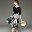 Lace Spliced Stitching Half Sleeve Painting Print A Line Dress