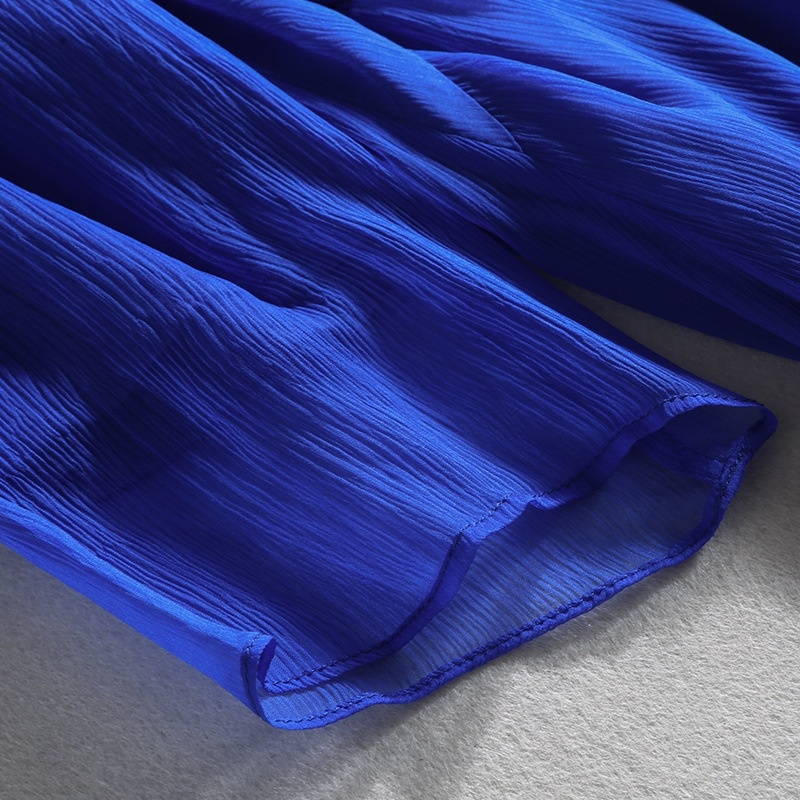 Soie Manches 3/4 Col Haut Double Couche Ourlet Asymétrique Robe Maxi |