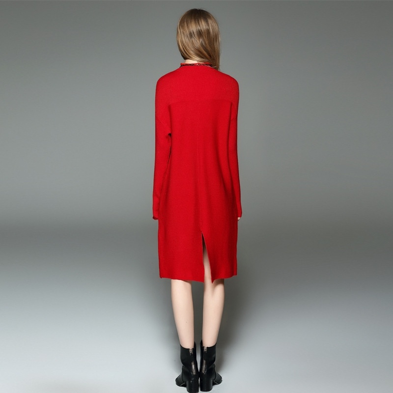 Col Haut En Tricot À Manches Longues Une Ligne De Robe | VoguesUs