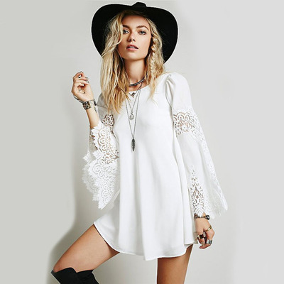 Fashion White A Line Round Neck Drama Sleeve Midi Dress | VoguesUs