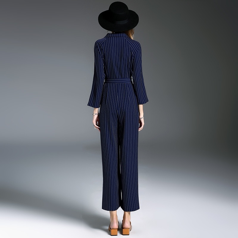 Streifen Skinny V-Ausschnitt Langarm Jumpsuit Mit Band In Der Taille | VoguesUs