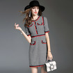 Round Collar Fake Pockets Short Sleeve Dress With Contrast Color Detail
