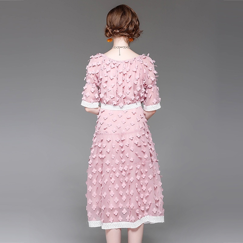 A Principios De Otoño Apliques De Media Manga Vestido Midi Con