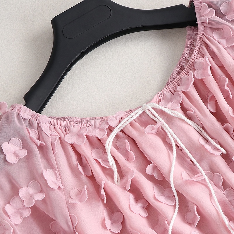 A Principios De Otoño Apliques De Media Manga Vestido Midi Con