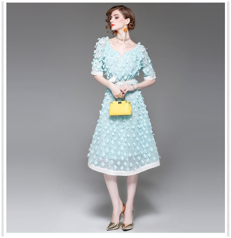 A Principios De Otoño Apliques De Media Manga Vestido Midi Con