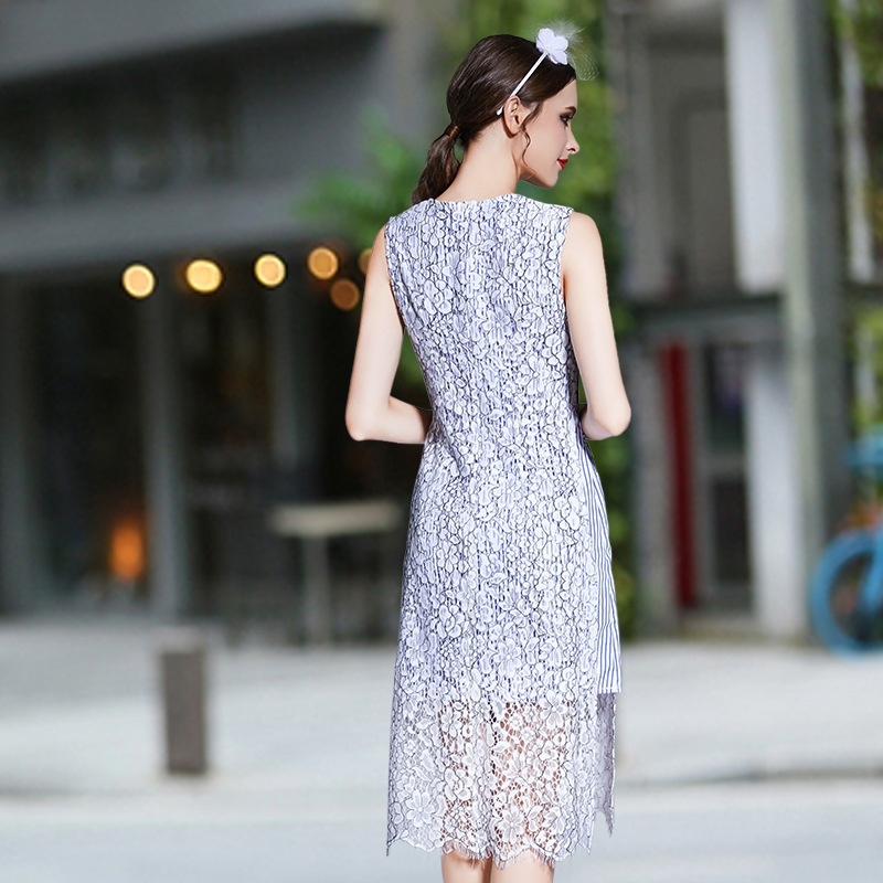 Elegante Rundhalsausschnitt Ärmellos Nähen Floral Double Layer Dress |