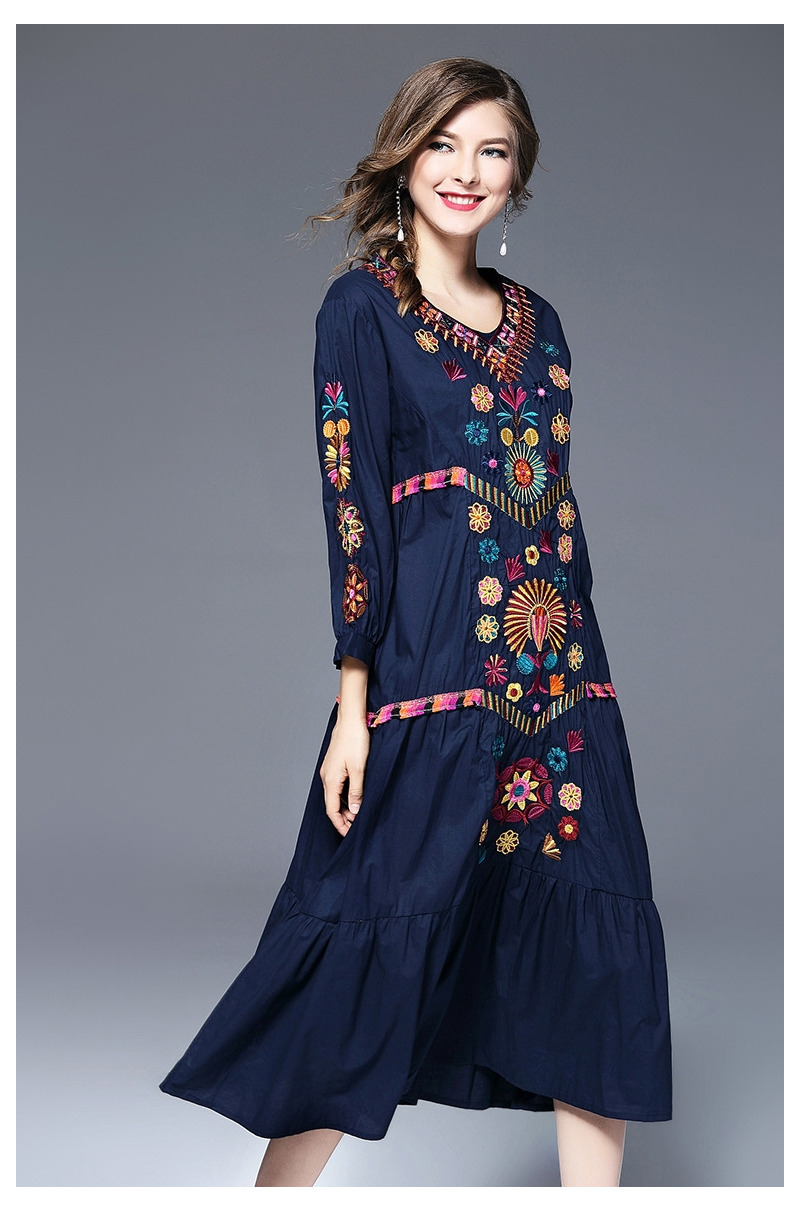 Mode-Exotik Strand Bestickt V-Ausschnitt Böhmischen Maxi-Kleid |