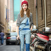 High Waist Contrast Spliced Jeans Denim Jumpsuit