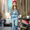 Hohe Taille Kontrast-Verstärkte Jeans Denim Overall