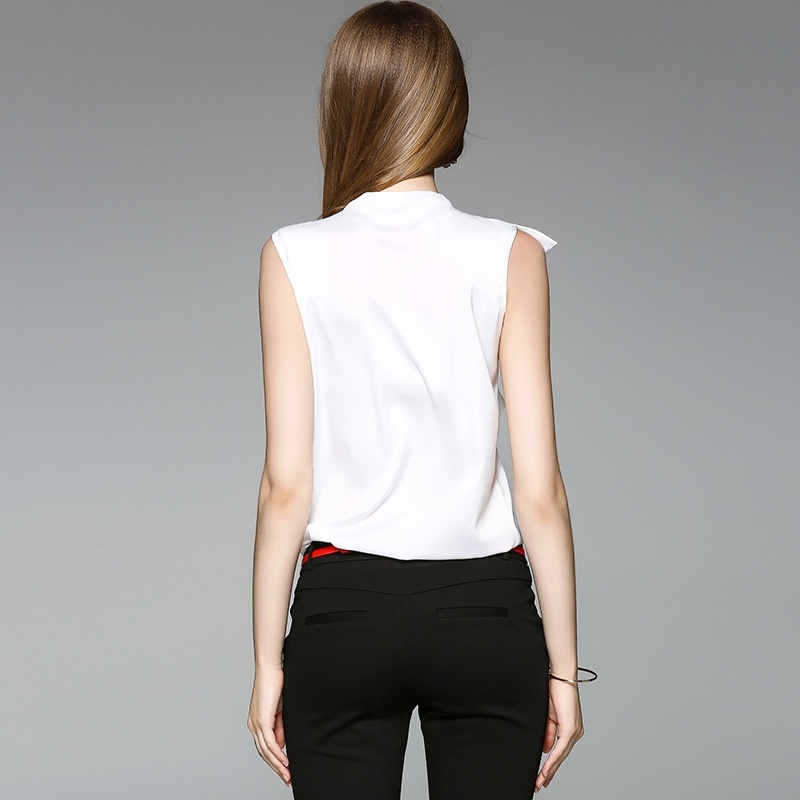 Chiffon Sleeveless Ruffle Front T-shirt With Choker Neck | VoguesUs