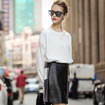 PU Leather Stitching Contrast Spliced Skirt