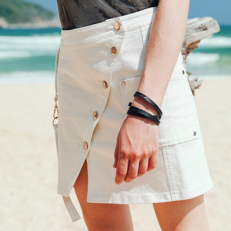 White Asymmetrical Short Denim Skirt With Pocket | VoguesUs