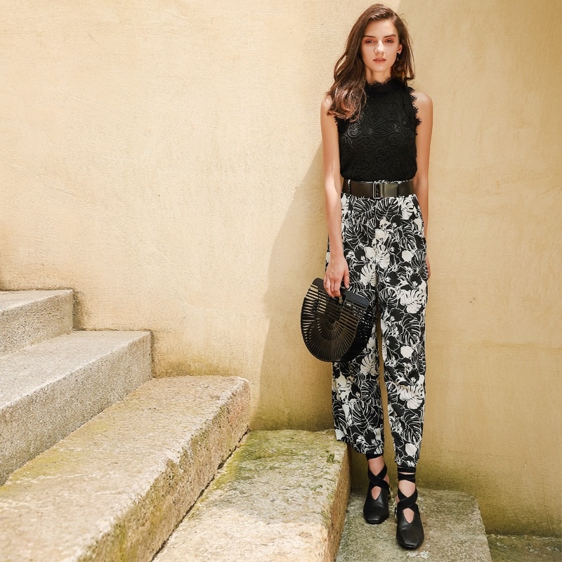 Floral Print Chiffon Wide Leg Crop Trousers | VoguesUs