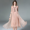 Vintage Seide Halbe Ärmel Runde Hals Split Mesh A-Line Kleid