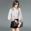 Alto Cuello Bordado De Flores Cutwork Camisa De Seda Con Volantes Frente