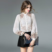 High Collar Embroidery Flowers Cutwork Silk Shirt With Ruffle Front