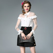 Mesh Spliced Ruffle Front Flute Sleeve Shirt With A Bow Tie