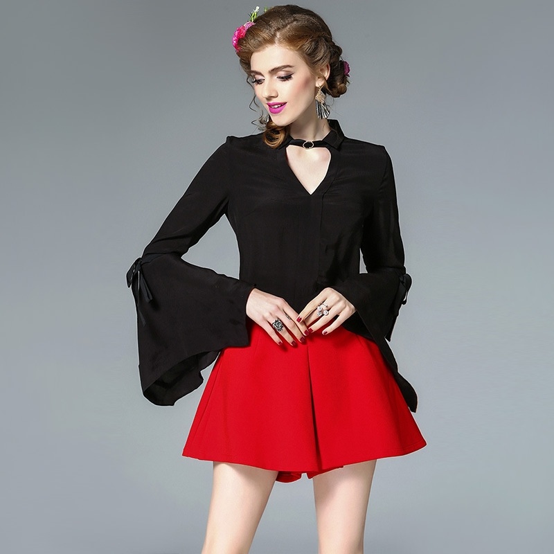 Soie Artificielle Col En V Grand Drame T-Shirt À Manches | VoguesUs