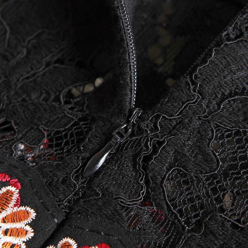 Floral Butterfly Embroidery Lace Stitching A Line Dress | VoguesUs