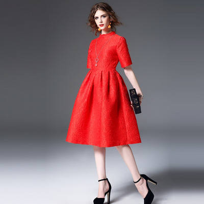Braut Kurze Ärmel Jacquard A-Linie-Kleid | VoguesUs