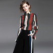 High Neck Tie Long Sleeve Spliced Stripe T-Shirt With Flute Sleeve