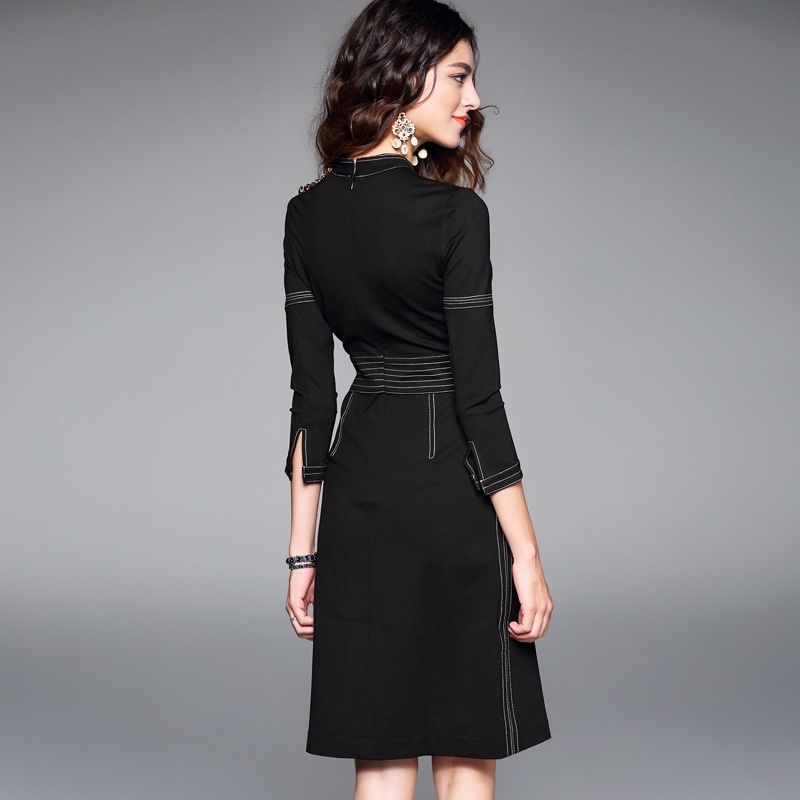 Col Haut Manches 3/4 Crayon Bodycon Robe Avec Détail Couture |