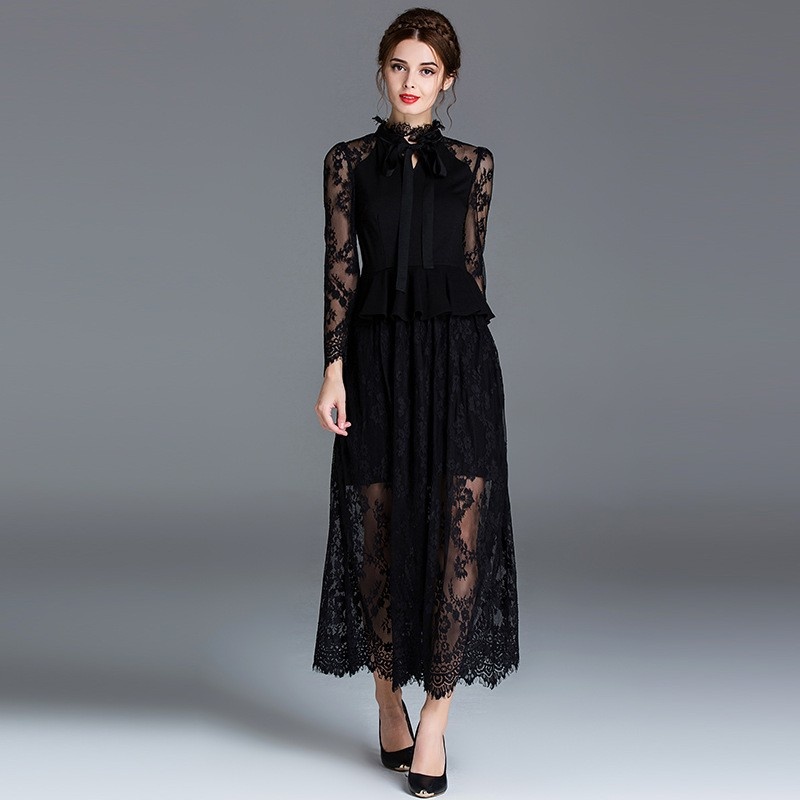 Elegante Sexy Spitze Im Double-Layer-Maxi-Kleid | VoguesUs