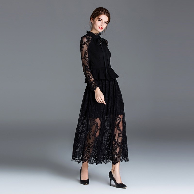 Elegante Sexy Spitze Im Double-Layer-Maxi-Kleid | VoguesUs