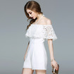 Off Shoulder Embroidery Lace Ruffle Front Jumpsuit