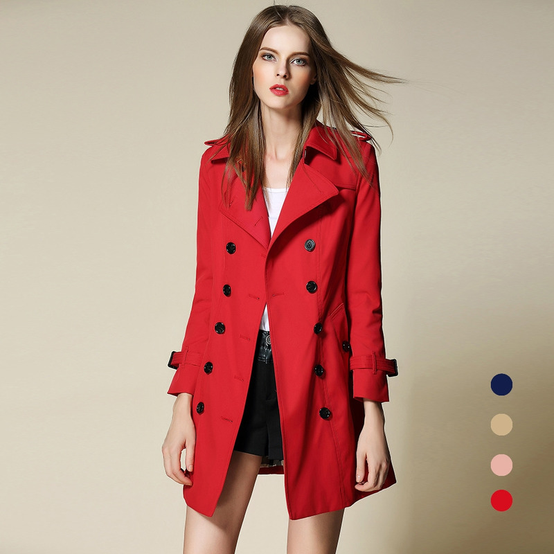 Klassisches Revers-Doppelreihiger Trenchcoat Mit Band In Der Taille | VoguesUs