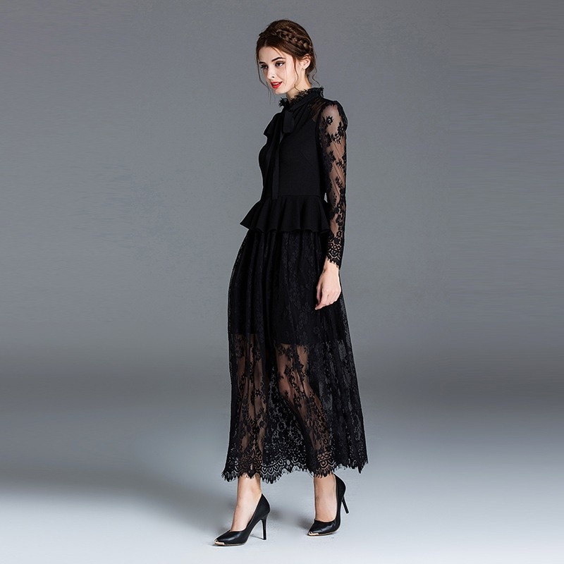 Elegant Sexy Lace Double Layer Maxi Dress | VoguesUs