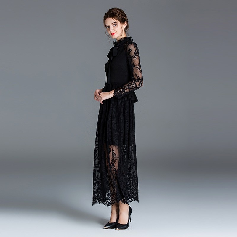 Elegante Sexy Spitze Im Double-Layer-Maxi-Kleid | VoguesUs