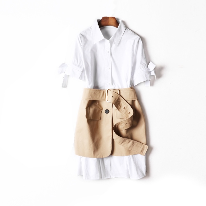 Fashion White Lapel Belt Dress | VoguesUs