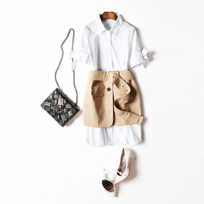 Fashion White Lapel Belt Dress | VoguesUs