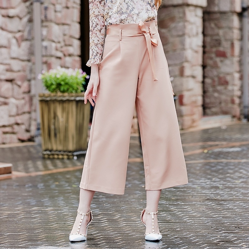 Stitching Woven Casual Long Wide Leg Trousers | VoguesUs