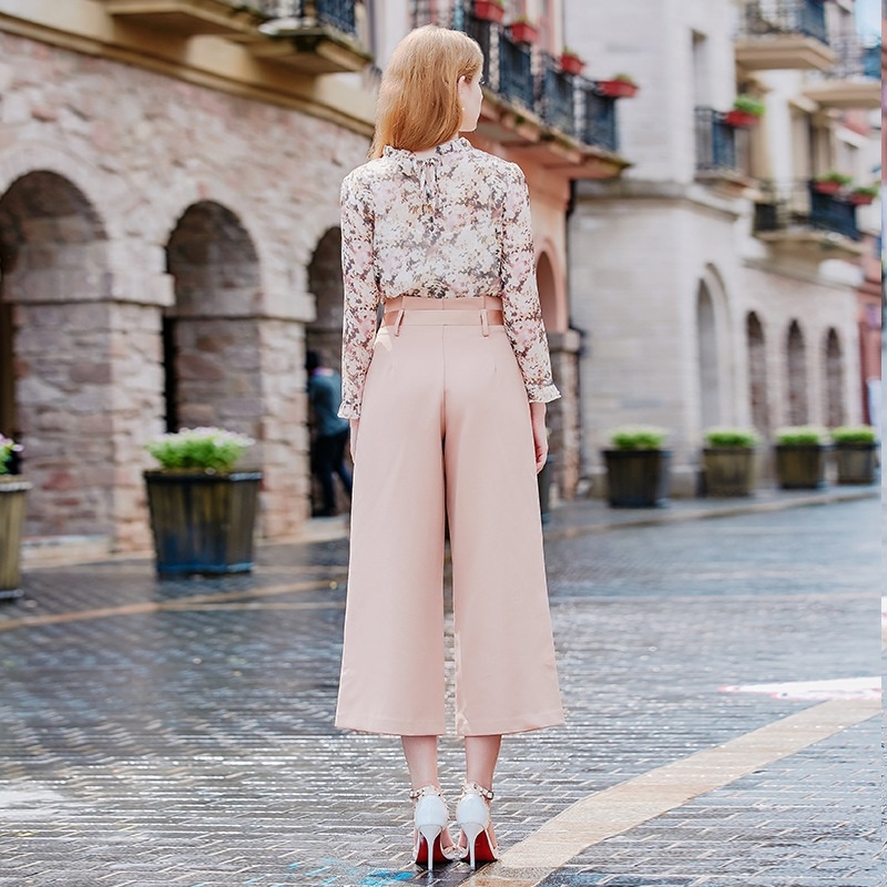 Stitching Woven Casual Long Wide Leg Trousers | VoguesUs